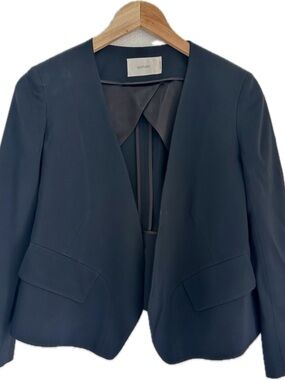 SUISTUDIO Mosie Open Front Peplum Blazer Black Minimalist Career Jacket 34